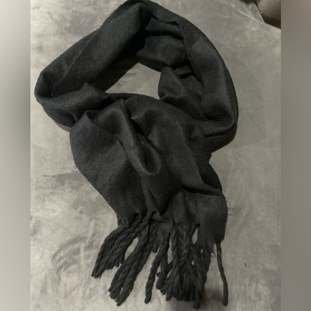 Classic Black Scarf with tassels, 70” x 21”